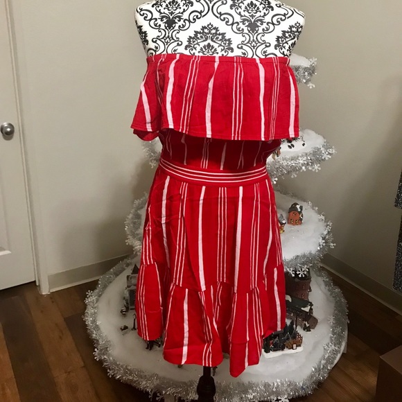 Abound Off the Shoulder Red Striped Dress - Picture 4 of 4